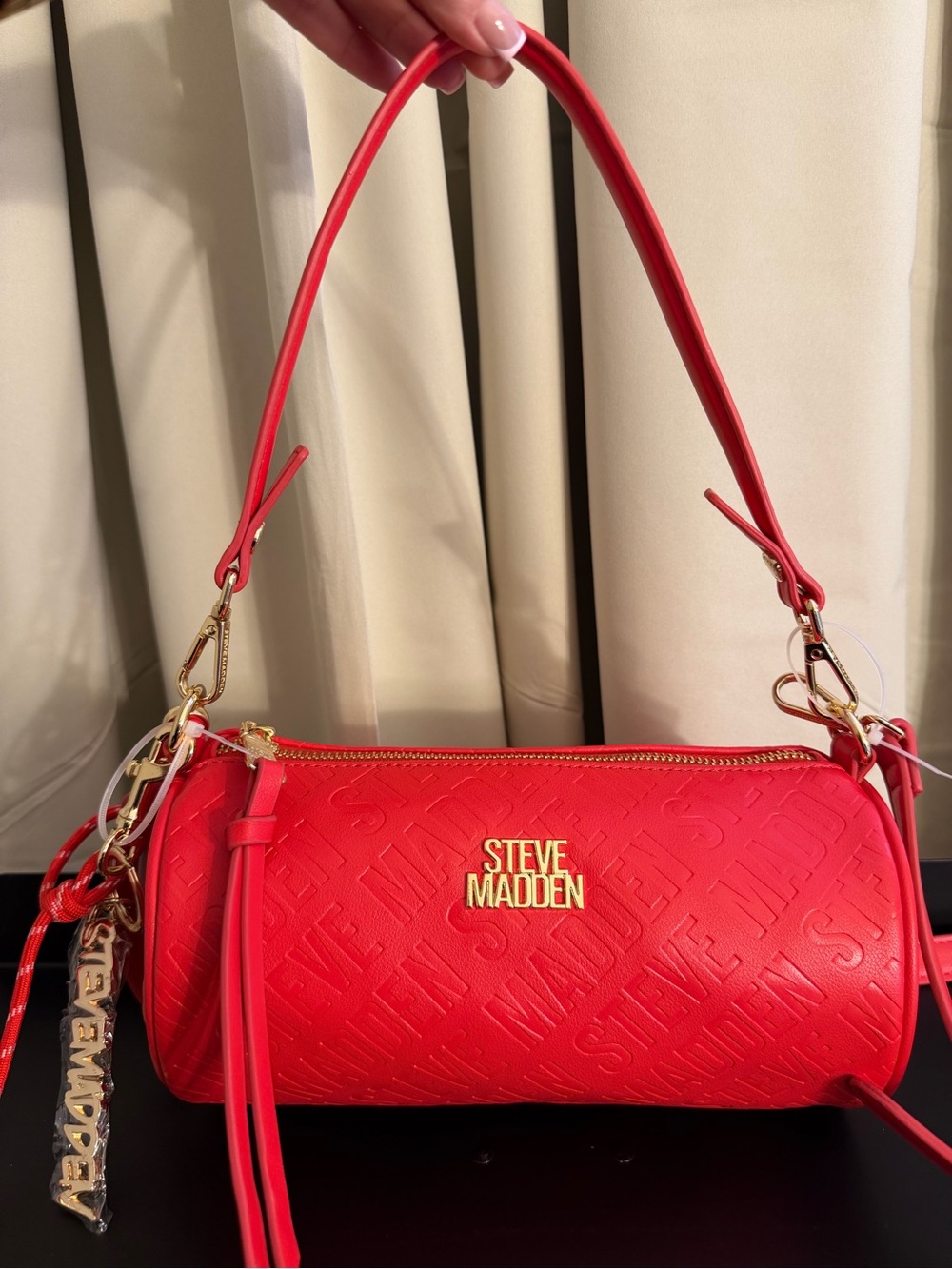Steve Madden Red Barrel Shoulder Bag with Gold Logo